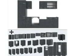 New Vicco R-Line KomplettKüche Schwarz Beton/Anthrazit 300 cm AP Anthrazit ohne E-Geräte Einbauküchen