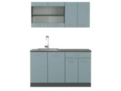 Single-Küchen|Miniküchen<Vicco R-Line Mini-Küche Blau-Grau/Anthrazit 140 cm ohne Arbeitsplatte ohne E-Geräte Blaugrau