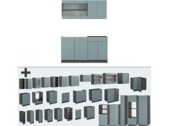 Single-Küchen|Miniküchen<Vicco R-Line Mini-Küche Blau-Grau/Anthrazit 140 cm ohne Arbeitsplatte ohne E-Geräte Blaugrau