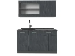 Miniküchen|Single-Küchen<Vicco R-Line Mini-Küche Schwarz Beton/Anthrazit 140 cm AP Anthrazit ohne E-Geräte Beton Anthrazit