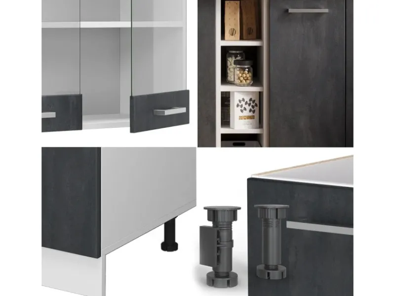 Discount Vicco R-Line Mini-Küche Schwarz Beton/Weiß 160 cm ohne Arbeitsplatte ohne E-Geräte Miniküchen