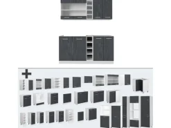 Discount Vicco R-Line Mini-Küche Schwarz Beton/Weiß 160 cm ohne Arbeitsplatte ohne E-Geräte Miniküchen