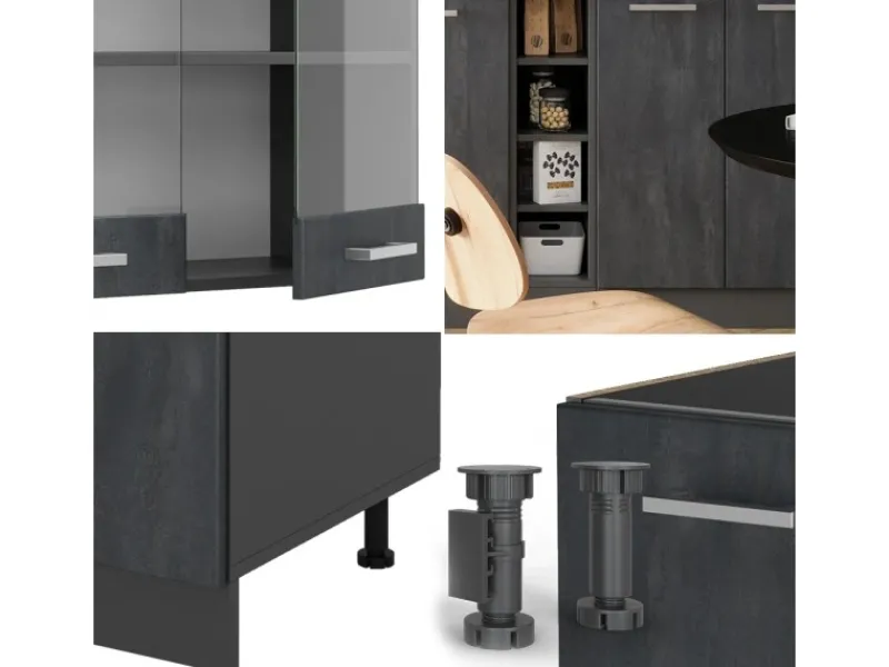 Discount Vicco R-Line Mini-Küche Schwarz Beton/Anthrazit 160 cm AP Eiche ohne E-Geräte Miniküchen|Single-Küchen