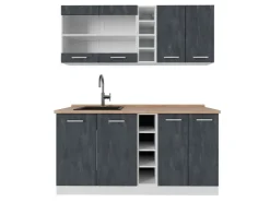 Discount Vicco R-Line Mini-Küche Schwarz Beton/Weiß 160 cm AP Eiche ohne E-Geräte Beton Dunkelgrau