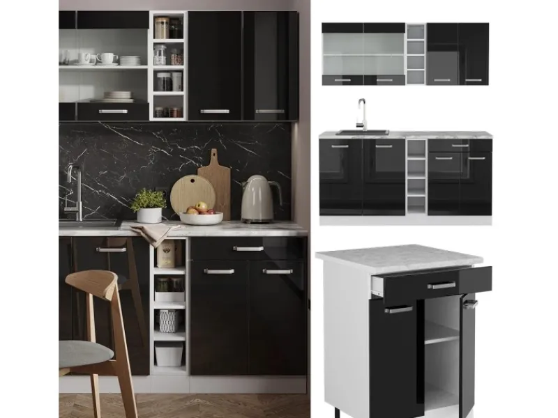 Sale Vicco R-Line Mini-Küche 160 cm AP Marmor ohne E-Geräte Single-Küchen|Miniküchen