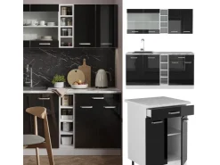 Hot Vicco R-Line Mini-Küche /Weiß 160 cm ohne Arbeitsplatte ohne E-Geräte Schwarz Hochglanz
