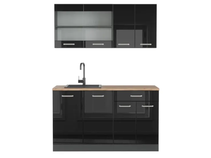 New Vicco R-Line Mini-Küche /Anthrazit 140 cm ohne Arbeitsplatte ohne E-Geräte Schwarz Hochglanz