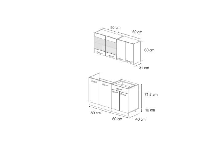 New Vicco R-Line Mini-Küche /Anthrazit 140 cm ohne Arbeitsplatte ohne E-Geräte Schwarz Hochglanz