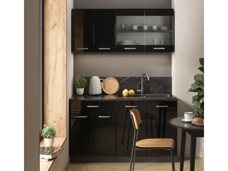 New Vicco R-Line Mini-Küche /Anthrazit 140 cm ohne Arbeitsplatte ohne E-Geräte Schwarz Hochglanz