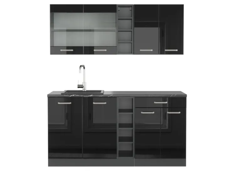 Hot Vicco R-Line Mini-Küche /Anthrazit 160 cm ohne Arbeitsplatte ohne E-Geräte Schwarz Hochglanz
