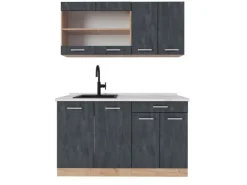 Sale Vicco R-Line Mini-Küche Schwarz Beton/Goldkraft Eiche 140 cm AP Marmor ohne E-Geräte Beton Dunkelgrau