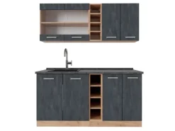 Discount Vicco R-Line Mini-Küche Schwarz Beton/Goldkraft Eiche 160 cm AP Anthrazit ohne E-Geräte Miniküchen|Single-Küchen