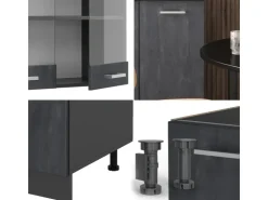 Miniküchen|Single-Küchen<Vicco R-Line Mini-Küche Schwarz Beton/Anthrazit 140 cm ohne Arbeitsplatte ohne E-Geräte Beton Anthrazit