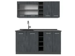 Miniküchen|Single-Küchen<Vicco R-Line Mini-Küche Schwarz Beton/Anthrazit 160 cm AP Anthrazit ohne E-Geräte Beton Anthrazit