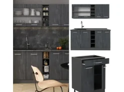 Miniküchen|Single-Küchen<Vicco R-Line Mini-Küche Schwarz Beton/Anthrazit 160 cm AP Anthrazit ohne E-Geräte Beton Anthrazit