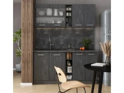 Miniküchen|Single-Küchen<Vicco R-Line Mini-Küche Schwarz Beton/Anthrazit 160 cm AP Anthrazit ohne E-Geräte Beton Anthrazit