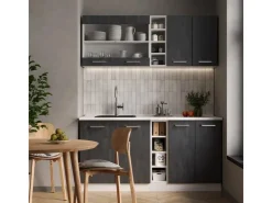 Clearance Vicco R-Line Mini-Küche Schwarz Beton/Weiß 160 cm AP Marmor ohne E-Geräte Beton Dunkelgrau