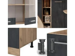 Miniküchen|Kochfelder<Vicco R-Line Mini-Küche Schwarz Beton/Goldkraft Eiche 160 cm ohne Arbeitsplatte ohne E-Geräte Beton Dunkelgrau