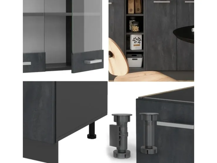 Clearance Vicco R-Line Mini-Küche Schwarz Beton/Anthrazit 160 cm ohne Arbeitsplatte ohne E-Geräte Beton Anthrazit