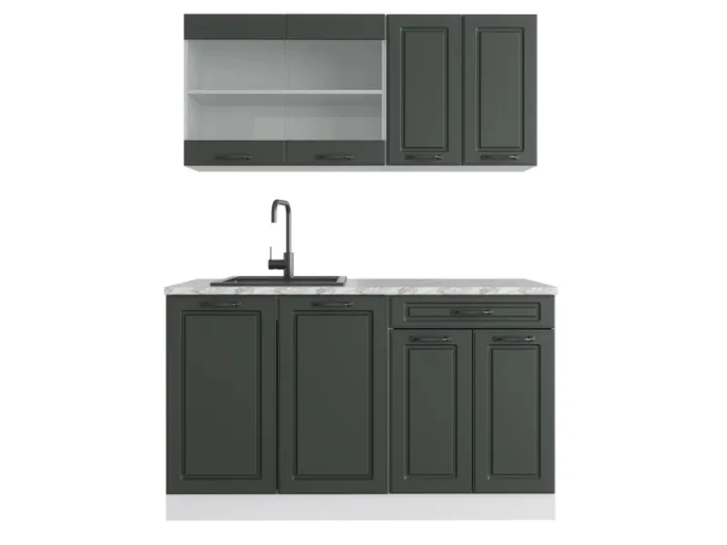 Online Vicco R-Line Singleküche Anthrazit Landhaus/Weiß 140 cm AP Marmor ohne E-Geräte Single-Küchen