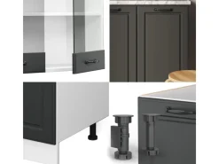 Online Vicco R-Line Singleküche Anthrazit Landhaus/Weiß 140 cm AP Marmor ohne E-Geräte Single-Küchen