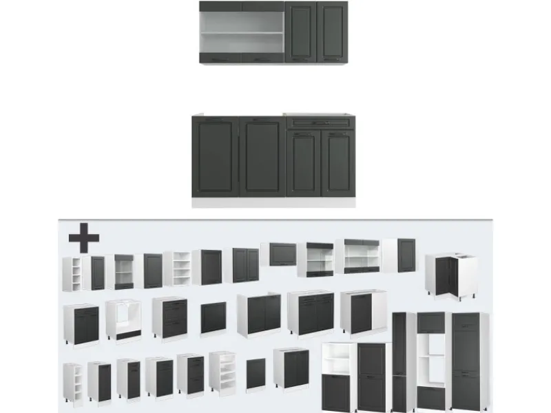 Online Vicco R-Line Singleküche Anthrazit Landhaus/Weiß 140 cm AP Marmor ohne E-Geräte Single-Küchen