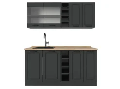 Single-Küchen<Vicco R-Line Singleküche Landhaus/ 160 cm ohne Arbeitsplatte ohne E-Geräte Anthrazit