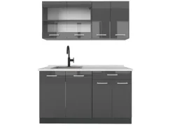 Single-Küchen|Miniküchen<Vicco R-Line Singleküche Hochglanz/ 140 cm AP Marmor ohne E-Geräte Anthrazit