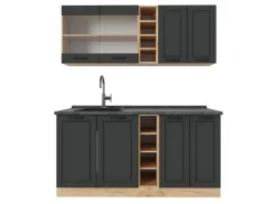 Single-Küchen|Miniküchen<Vicco R-Line Singleküche Anthrazit Landhaus/Goldkraft Eiche 160 cm AP Anthrazit ohne E-Geräte Anthrazit Struktur