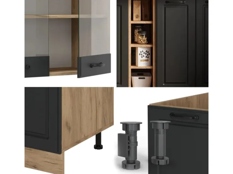 Single-Küchen|Miniküchen<Vicco R-Line Singleküche Anthrazit Landhaus/Goldkraft Eiche 160 cm AP Anthrazit ohne E-Geräte Anthrazit Struktur