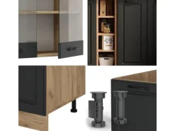 Discount Vicco R-Line Singleküche Anthrazit Landhaus/Goldkraft Eiche 160 cm AP Marmor ohne E-Geräte Single-Küchen