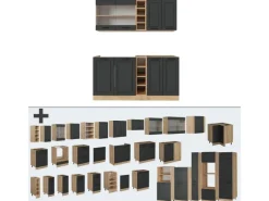 Discount Vicco R-Line Singleküche Anthrazit Landhaus/Goldkraft Eiche 160 cm AP Marmor ohne E-Geräte Single-Küchen