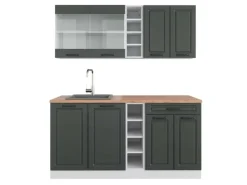 New Vicco R-Line Singleküche Anthrazit Landhaus/Weiß 160 cm AP Eiche ohne E-Geräte Single-Küchen