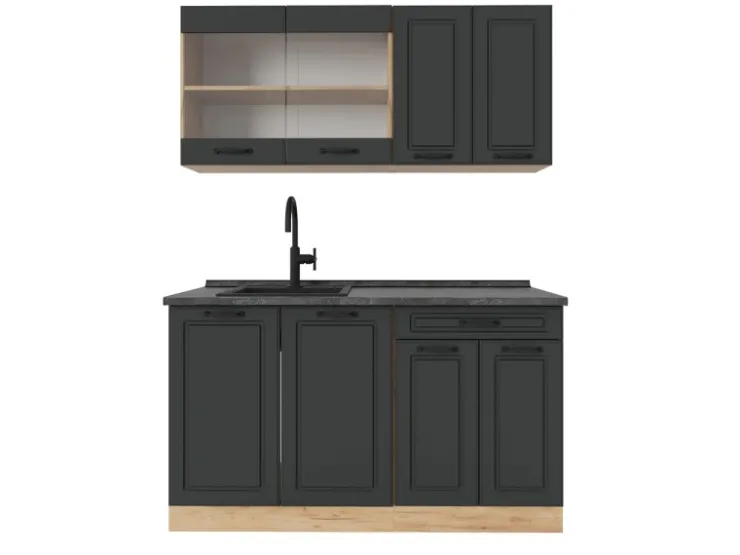 Discount Vicco R-Line Singleküche Anthrazit Landhaus/Goldkraft Eiche 140 cm AP Anthrazit ohne E-Geräte Anthrazit Struktur