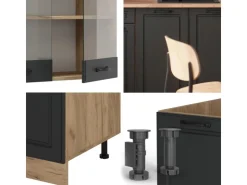 Discount Vicco R-Line Singleküche Anthrazit Landhaus/Goldkraft Eiche 140 cm AP Anthrazit ohne E-Geräte Anthrazit Struktur