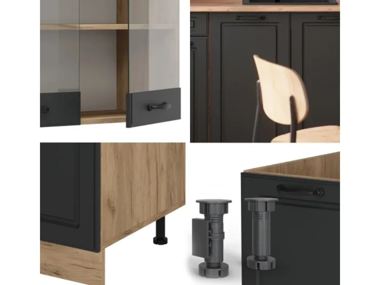 Discount Vicco R-Line Singleküche Anthrazit Landhaus/Goldkraft Eiche 140 cm AP Anthrazit ohne E-Geräte Anthrazit Struktur