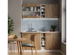 Vicco R-Line Singleküche /Weiß 160 cm AP Marmor ohne E-Geräte Artisan Eiche