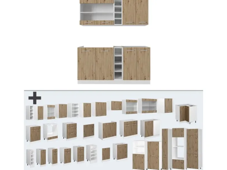 Vicco R-Line Singleküche /Weiß 160 cm AP Marmor ohne E-Geräte Artisan Eiche