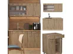 Hot Vicco R-Line Singleküche Artisan-Eiche/Goldkraft Eiche 140 cm AP Anthrazit ohne E-Geräte Single-Küchen|Miniküchen