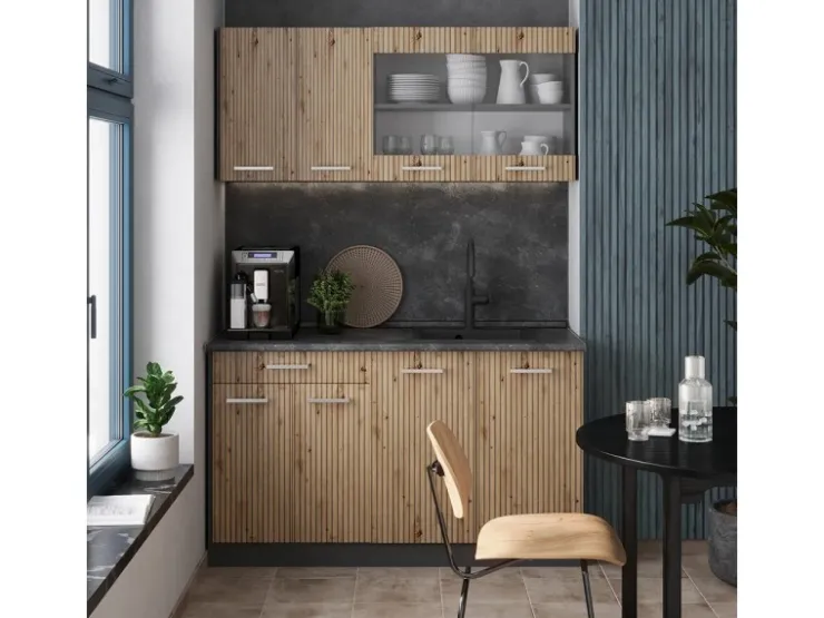 Discount Vicco R-Line Singleküche Artisan Eiche/Anthrazit 140 cm AP Marmor ohne E-Geräte Eiche Hell