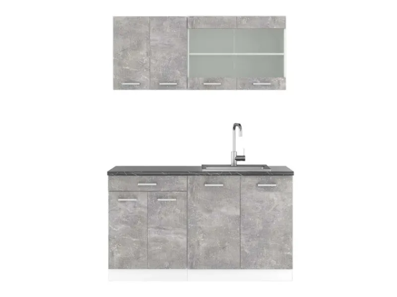 New Vicco R-Line Singleküche Beton/Weiß 140 cm AP Anthrazit ohne E-Geräte Single-Küchen