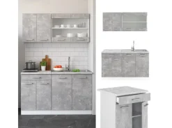 New Vicco R-Line Singleküche Beton/Weiß 140 cm AP Anthrazit ohne E-Geräte Single-Küchen