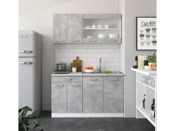 New Vicco R-Line Singleküche Beton/Weiß 140 cm AP Anthrazit ohne E-Geräte Single-Küchen