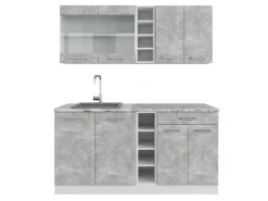 Outlet Vicco R-Line Singleküche Beton/Weiß 160 cm ohne Arbeitsplatte ohne E-Geräte Single-Küchen