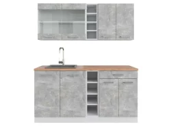 Outlet Vicco R-Line Singleküche Beton/Weiß 160 cm AP Eiche ohne E-Geräte Single-Küchen|Einbauküchen