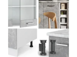Outlet Vicco R-Line Singleküche Beton/Weiß 160 cm AP Eiche ohne E-Geräte Single-Küchen|Einbauküchen