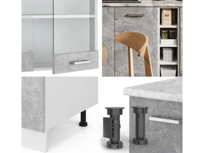 Outlet Vicco R-Line Singleküche Beton/Weiß 160 cm AP Eiche ohne E-Geräte Single-Küchen|Einbauküchen