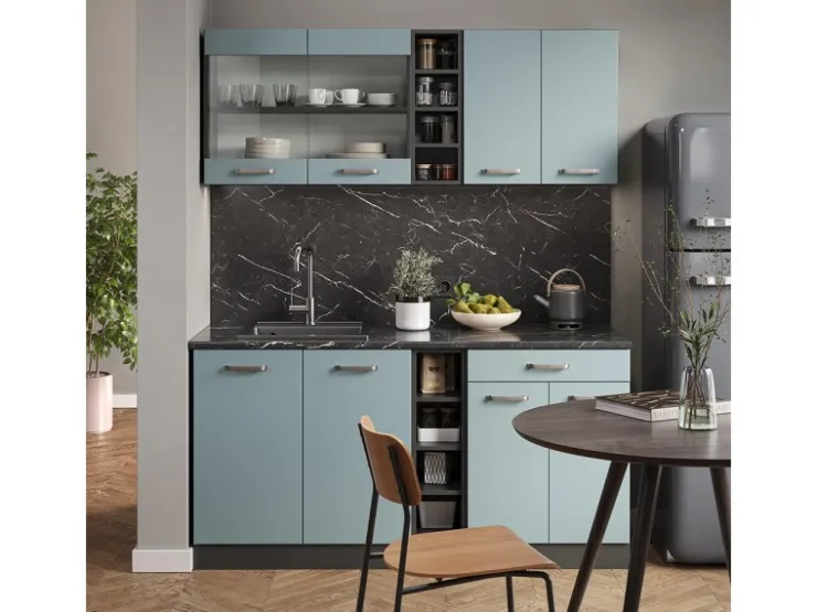 Best Vicco R-Line Singleküche Blau-Grau/Anthrazit 160 cm AP Anthrazit ohne E-Geräte Blaugrau