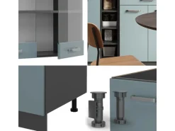 Best Vicco R-Line Singleküche Blau-Grau/Anthrazit 160 cm AP Anthrazit ohne E-Geräte Blaugrau