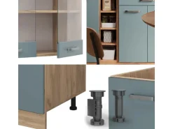 New Vicco R-Line Single Küche Blau-Grau/Goldkraft Eiche 160 cm ohne Arbeitsplatte ohne E-Geräte Blaugrau